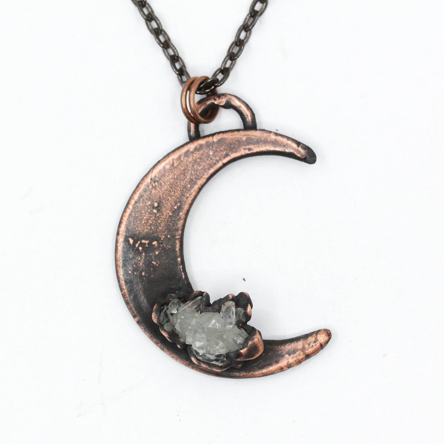 Crescent Moon & Quartz Cluster Necklace