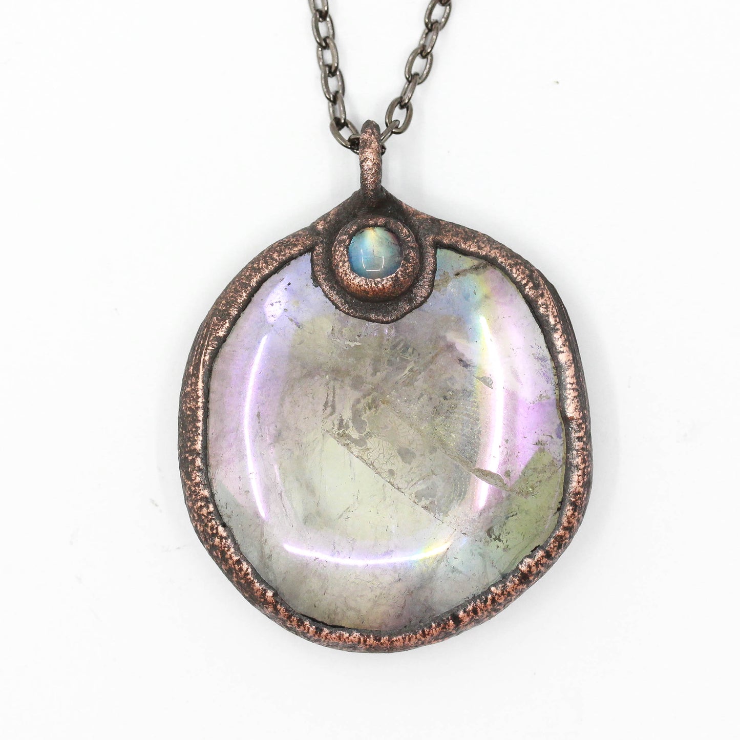 Aura Quartz & Moonstone Palmstone Necklace