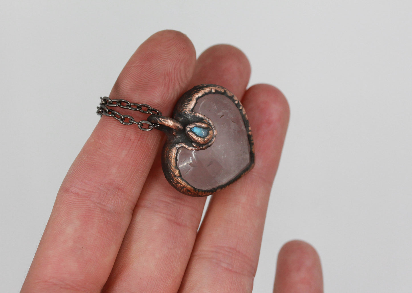 Rose Quartz & Moonstone Love Heart Necklace