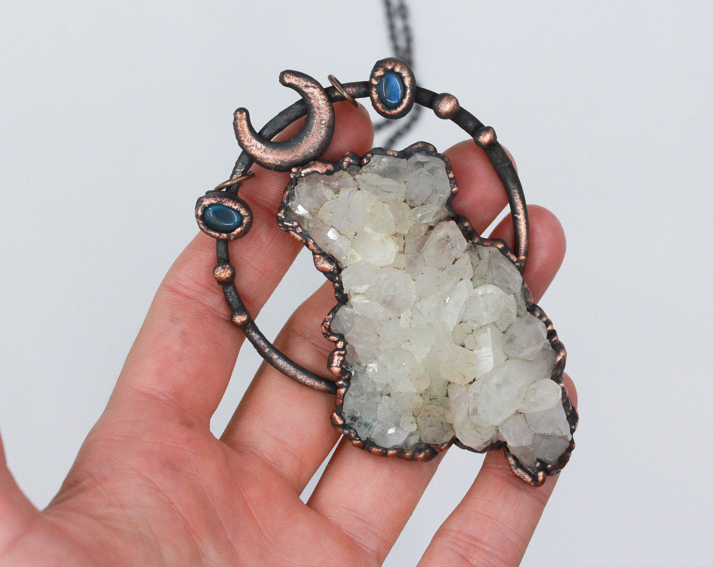 Large Quartz & Labradorite Moon Necklace