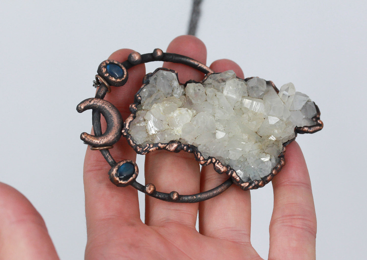 Large Quartz & Labradorite Moon Necklace