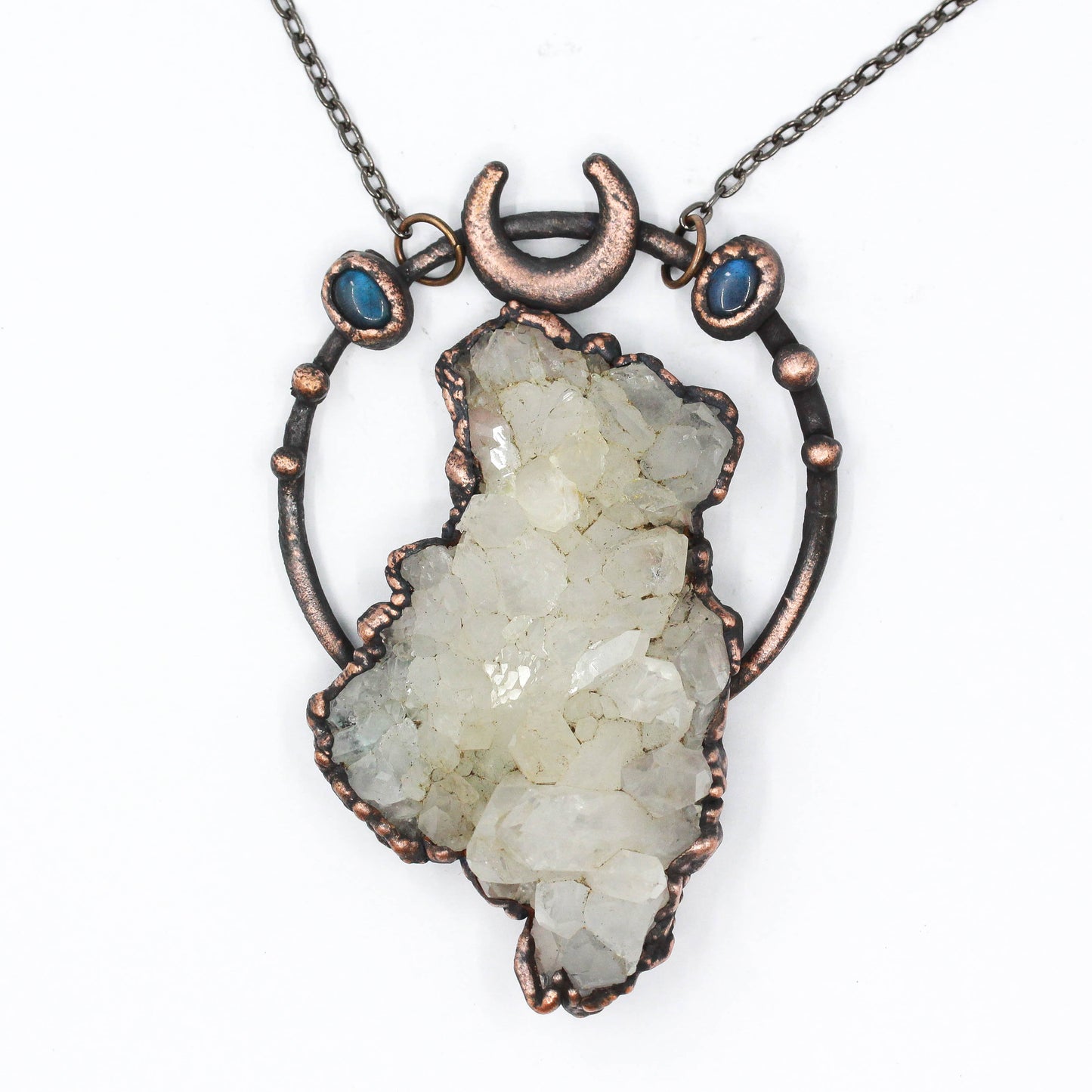 Large Quartz & Labradorite Moon Necklace