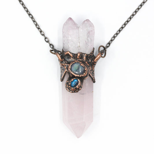 Rose Quartz, Rose Aura Quartz & Moonstone Necklace