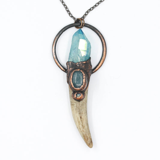 Deer Antler, Aqua Aura Quartz & Aquamarine Necklace