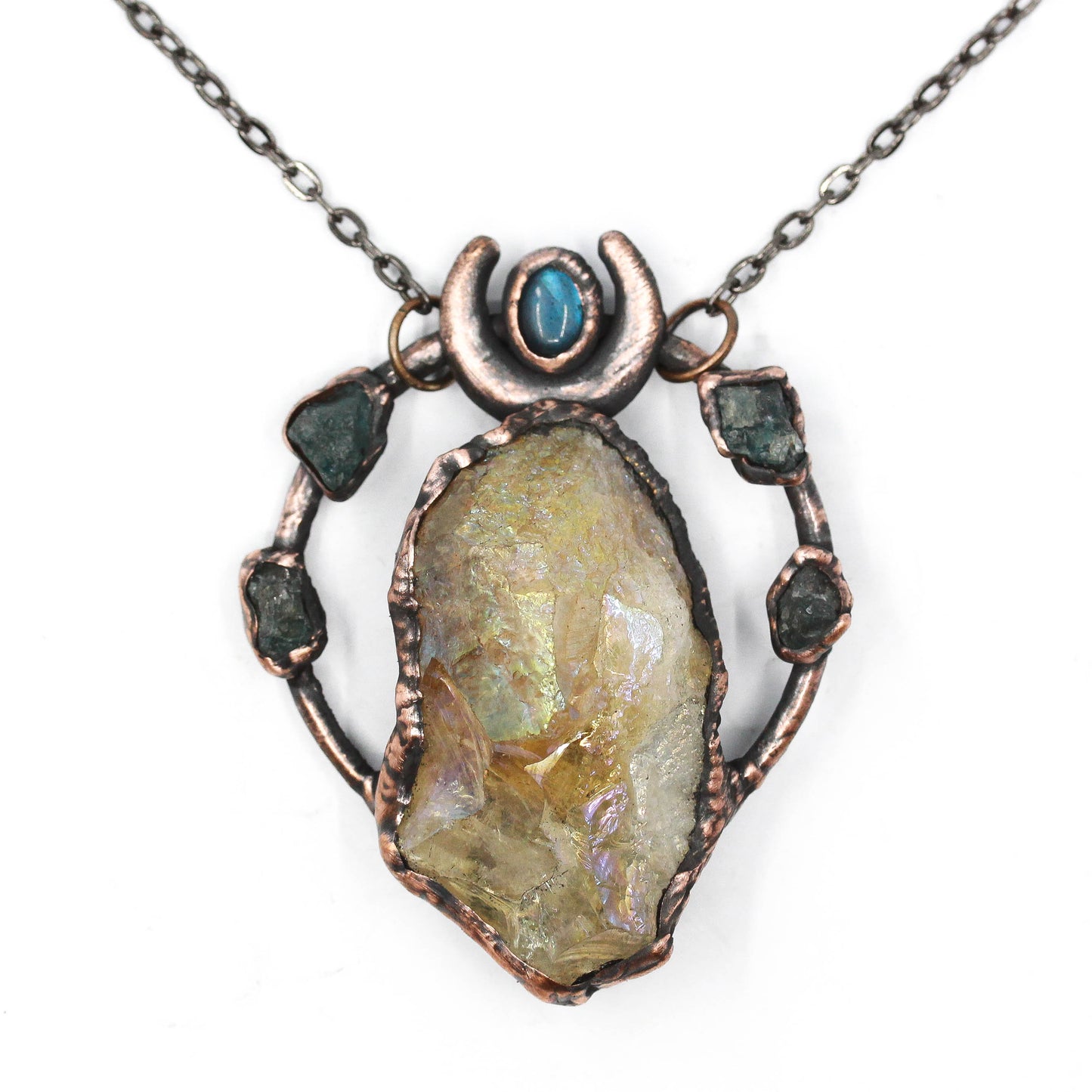 Aura Citrine, Apatite & Labradorite Moon Necklace