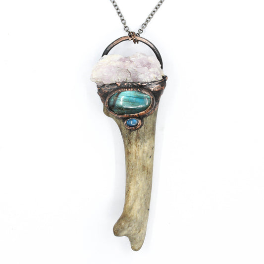 Large Deer Antler, Kunzite & Labradorite Necklace