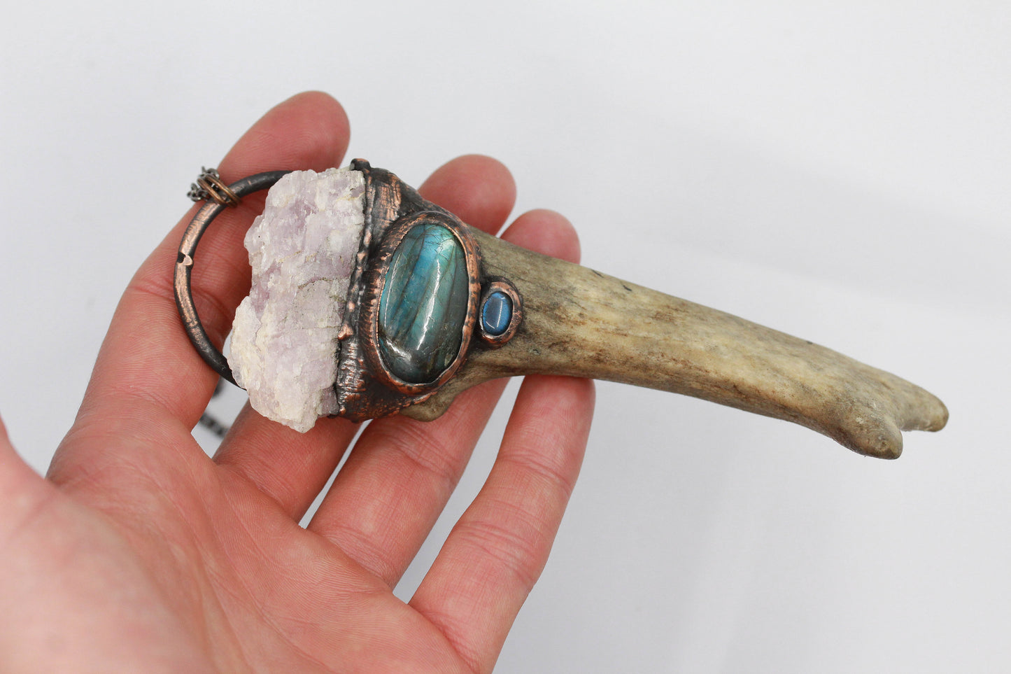 Large Deer Antler, Kunzite & Labradorite Necklace