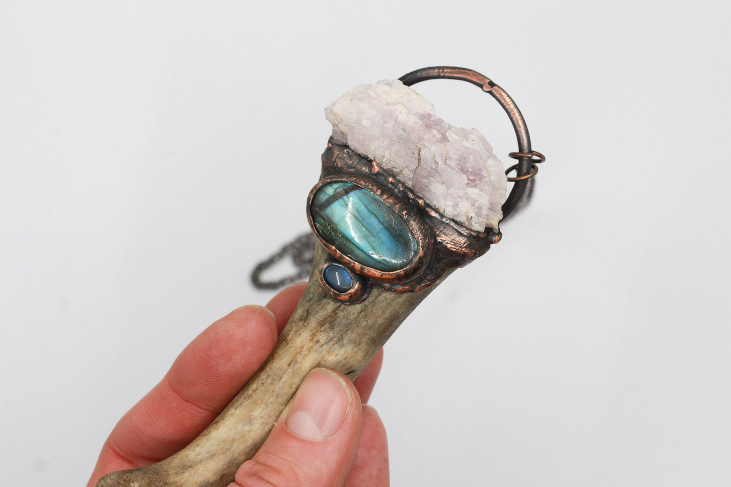 Large Deer Antler, Kunzite & Labradorite Necklace