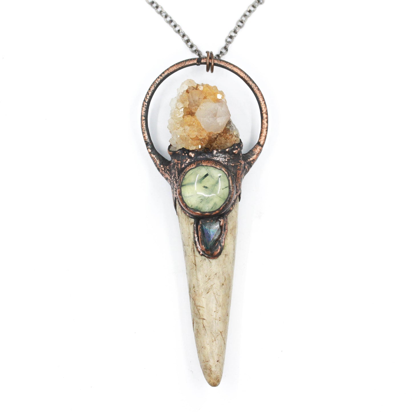 Deer Antler, Spirit Quartz & Prehnite Necklace