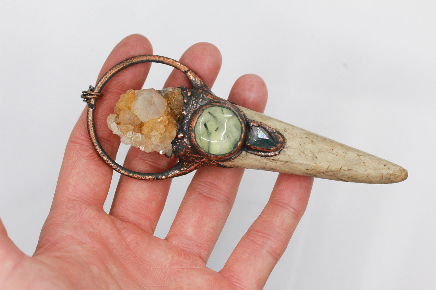 Deer Antler, Spirit Quartz & Prehnite Necklace