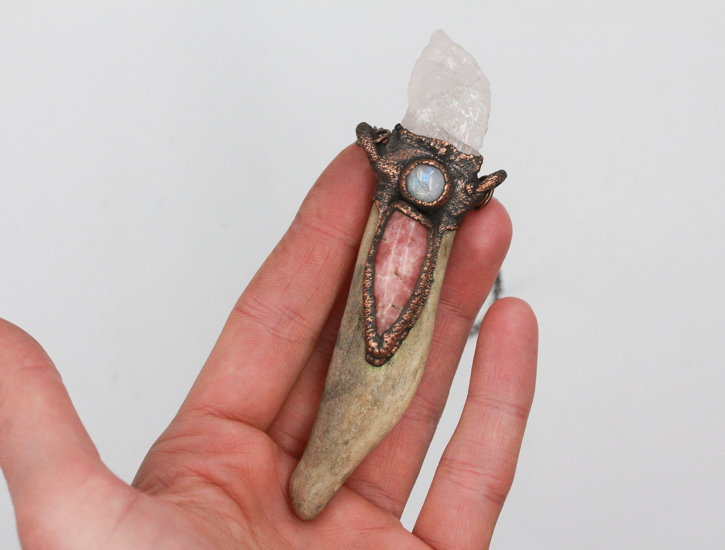 Deer Antler, Rose Quartz & Rhodochrosite Necklace