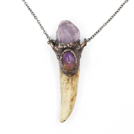 Deer Antler Tip, Amethyst & Ametrine Necklace