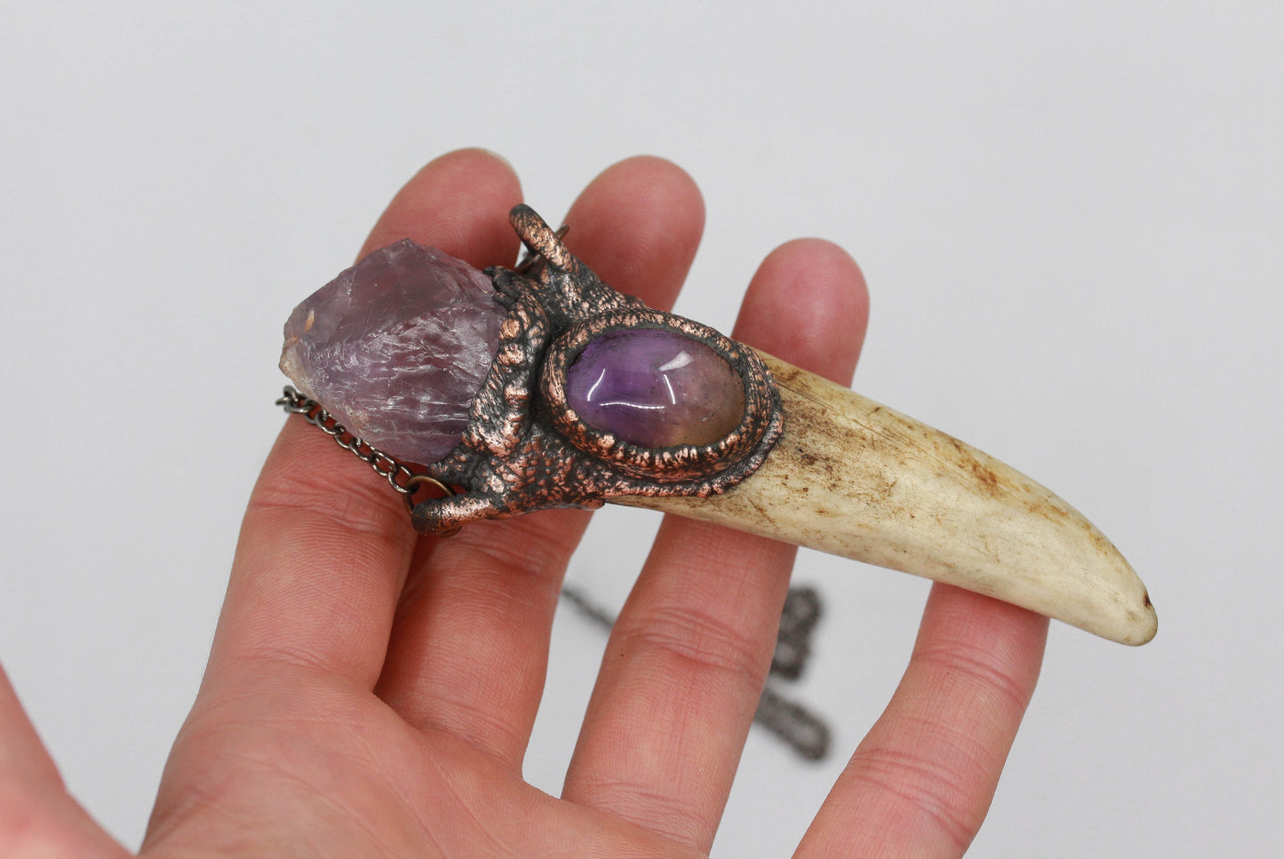 Deer Antler Tip, Amethyst & Ametrine Necklace