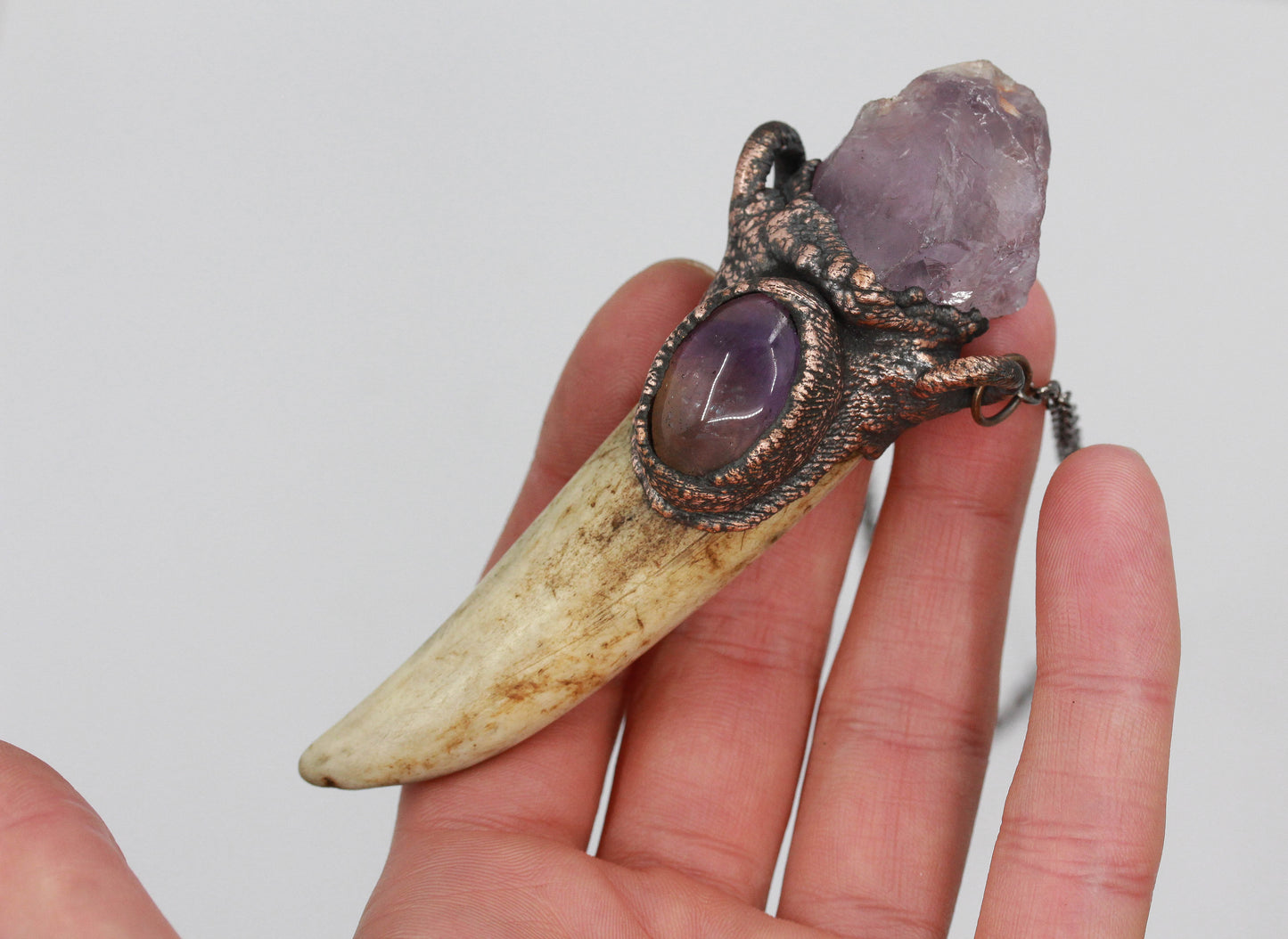 Deer Antler Tip, Amethyst & Ametrine Necklace