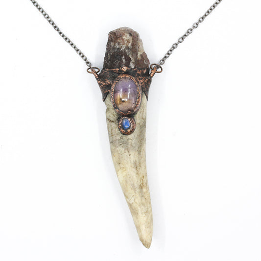 Deer Antler, Strawberry Quartz & Ametrine Necklace