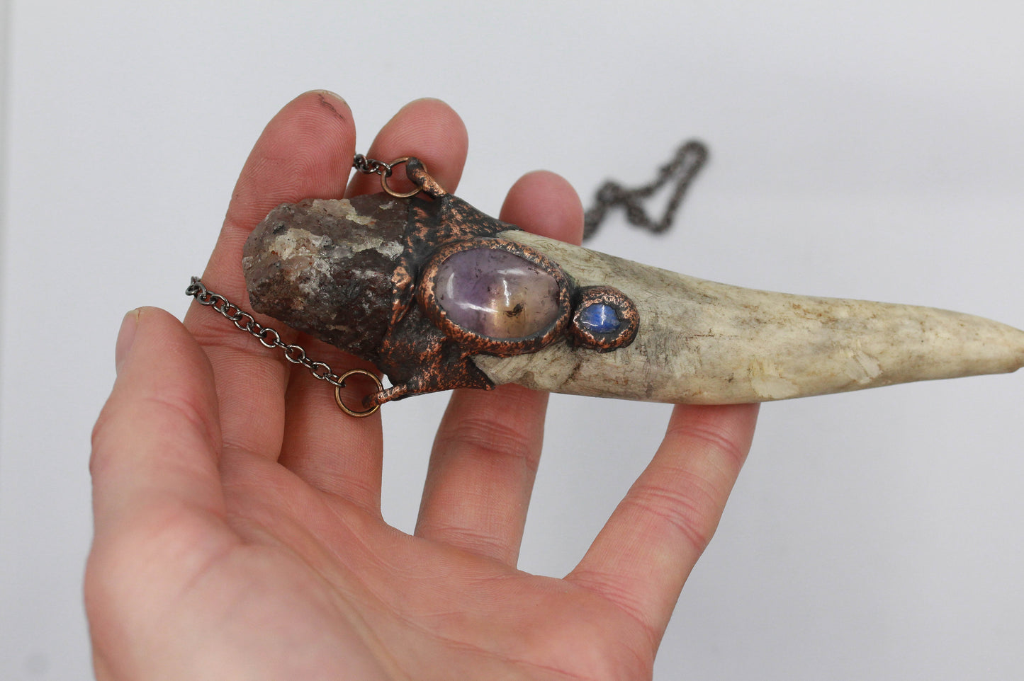 Deer Antler, Strawberry Quartz & Ametrine Necklace