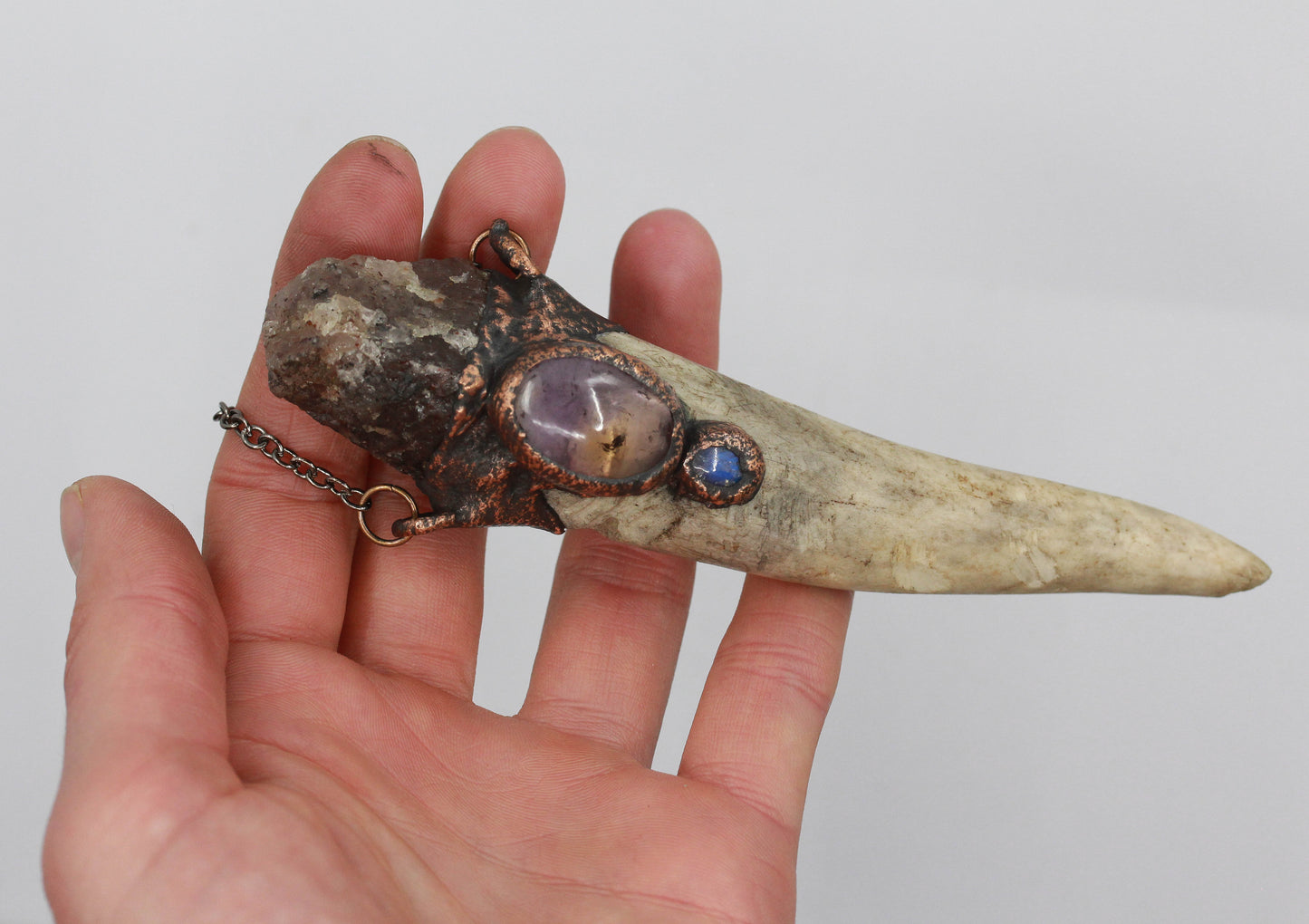 Deer Antler, Strawberry Quartz & Ametrine Necklace