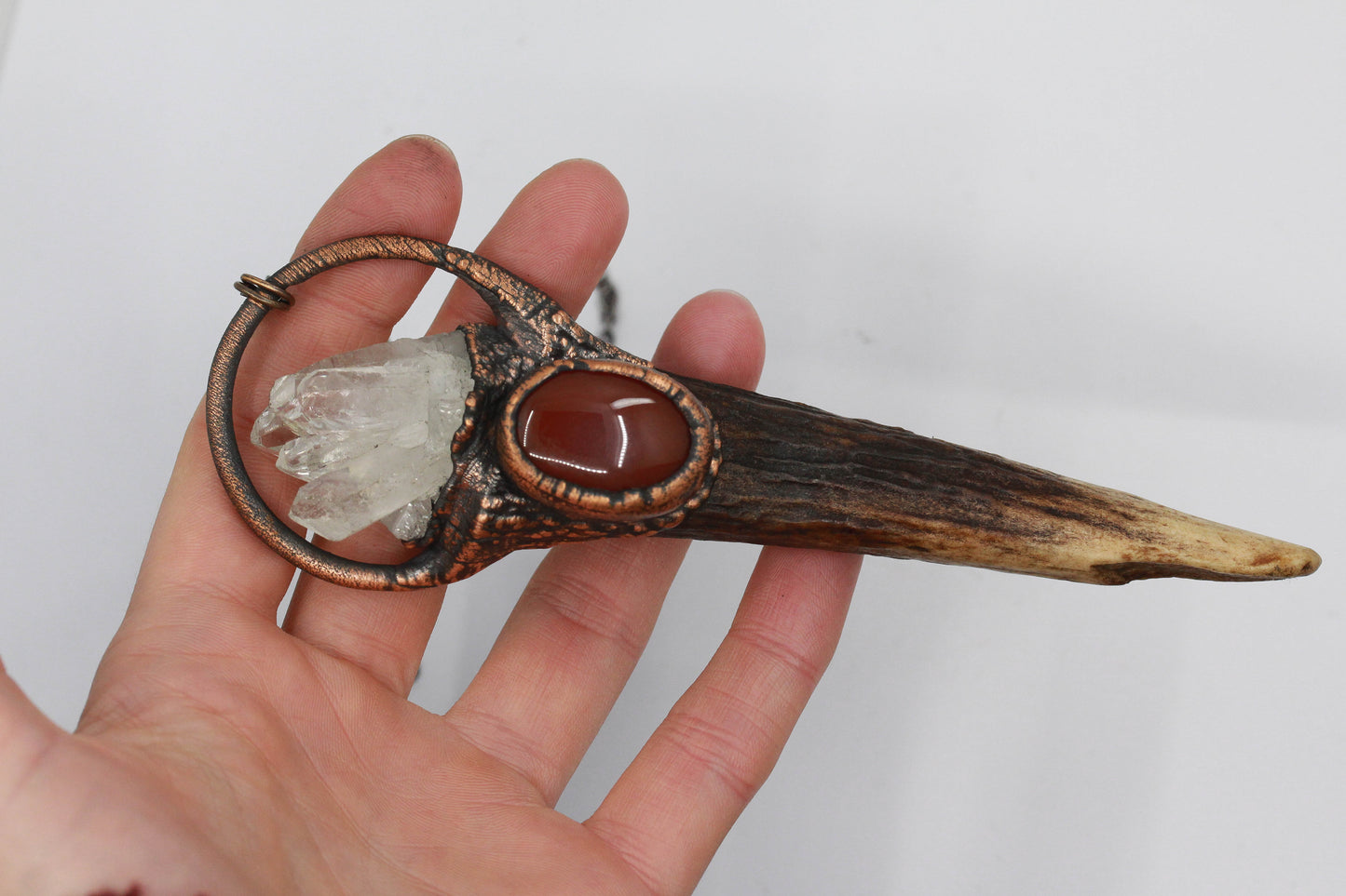 Deer Antler, Quartz & Carnelian Necklace