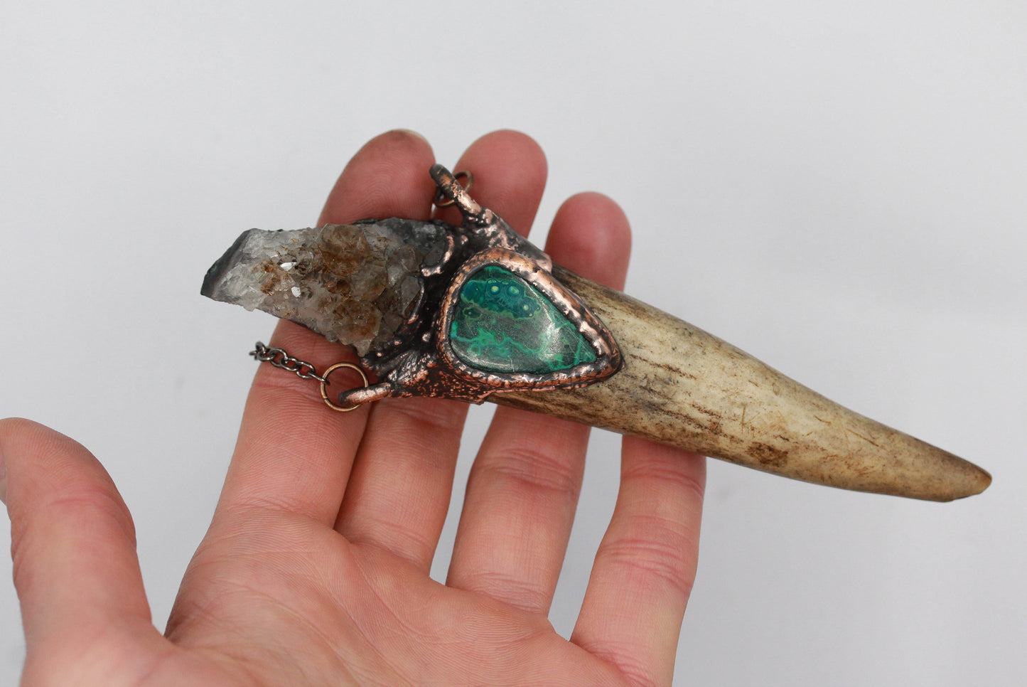 Deer Antler, Amethyst & Chrysocolla Necklace