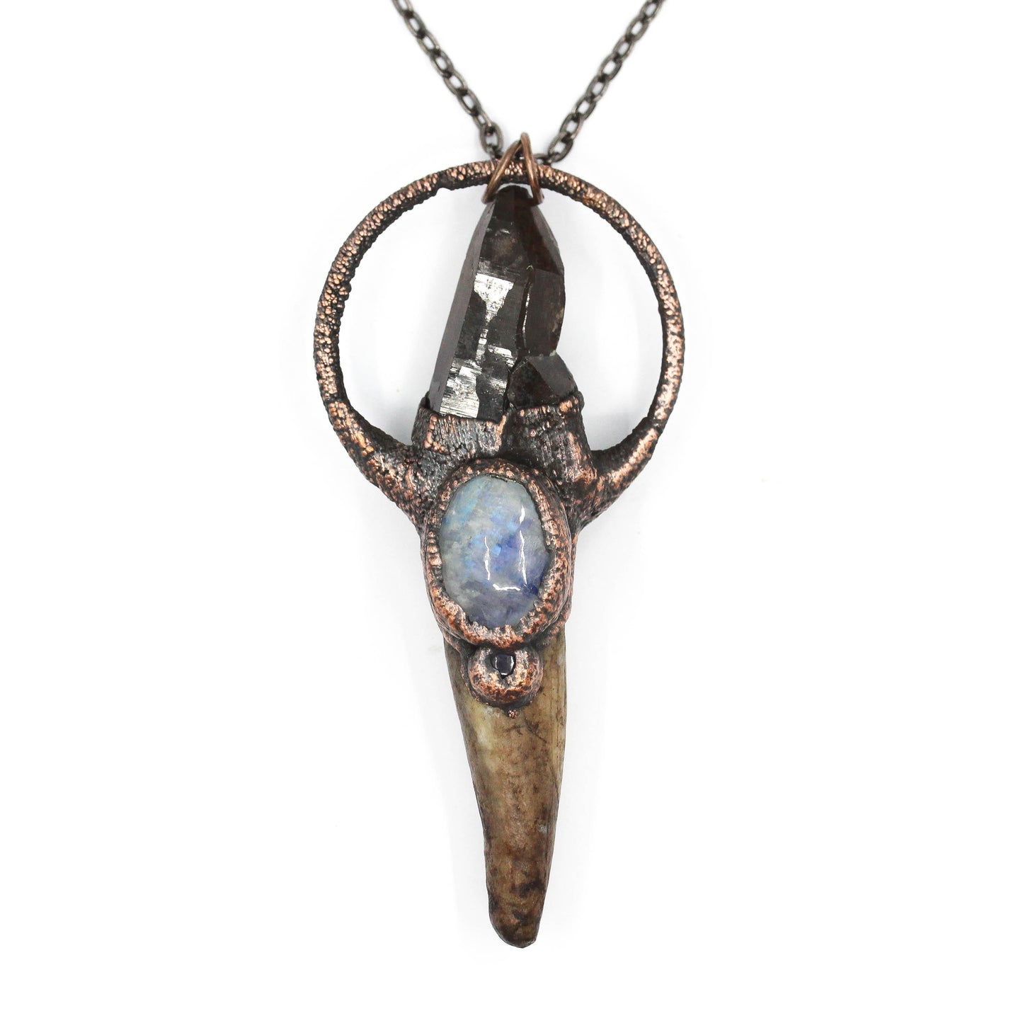 Small Deer Antler, Smoky Quartz & Moonstone Necklace