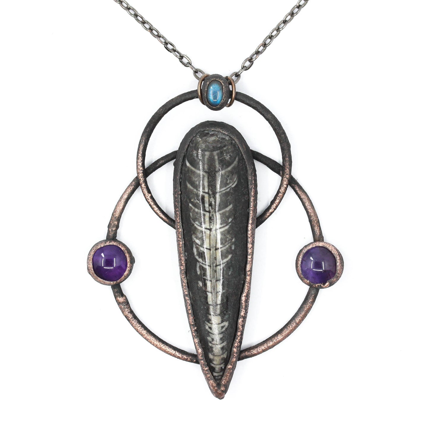 Large Orthoceras Fossil & Amethyst Necklace