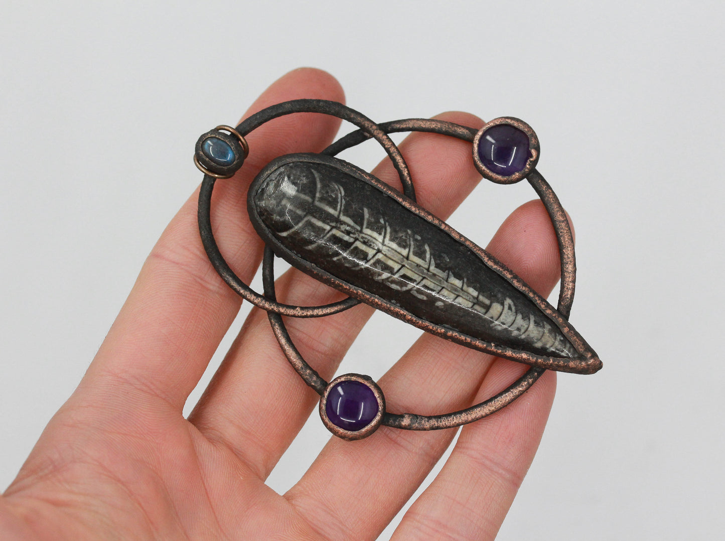 Large Orthoceras Fossil & Amethyst Necklace