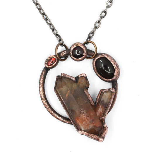 Hematite Quartz, Garnet & Smoky Quartz Necklace