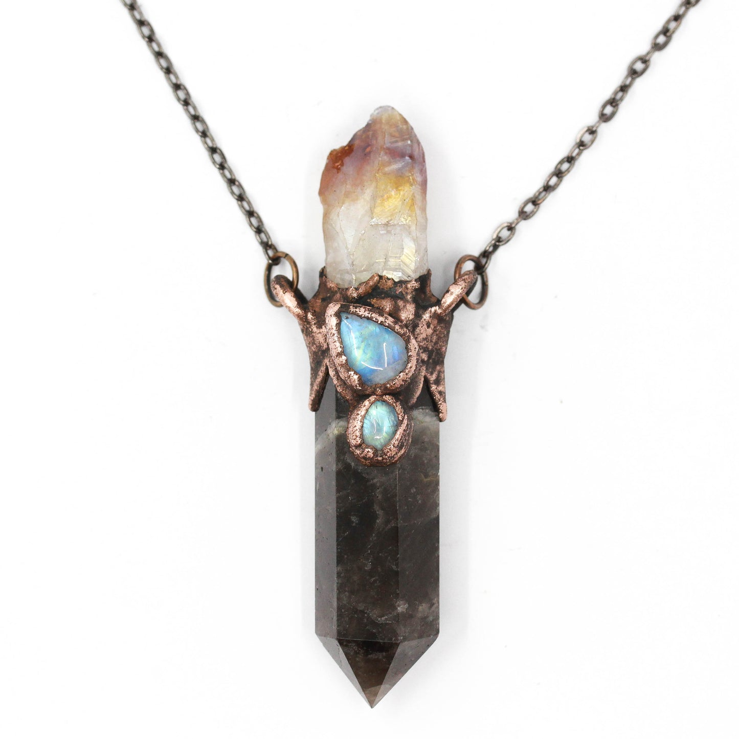 Amethyst, Aura Citrine & Moonstone Necklace