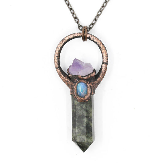 Kambaba Jasper, Amethyst & Moonstone Necklace