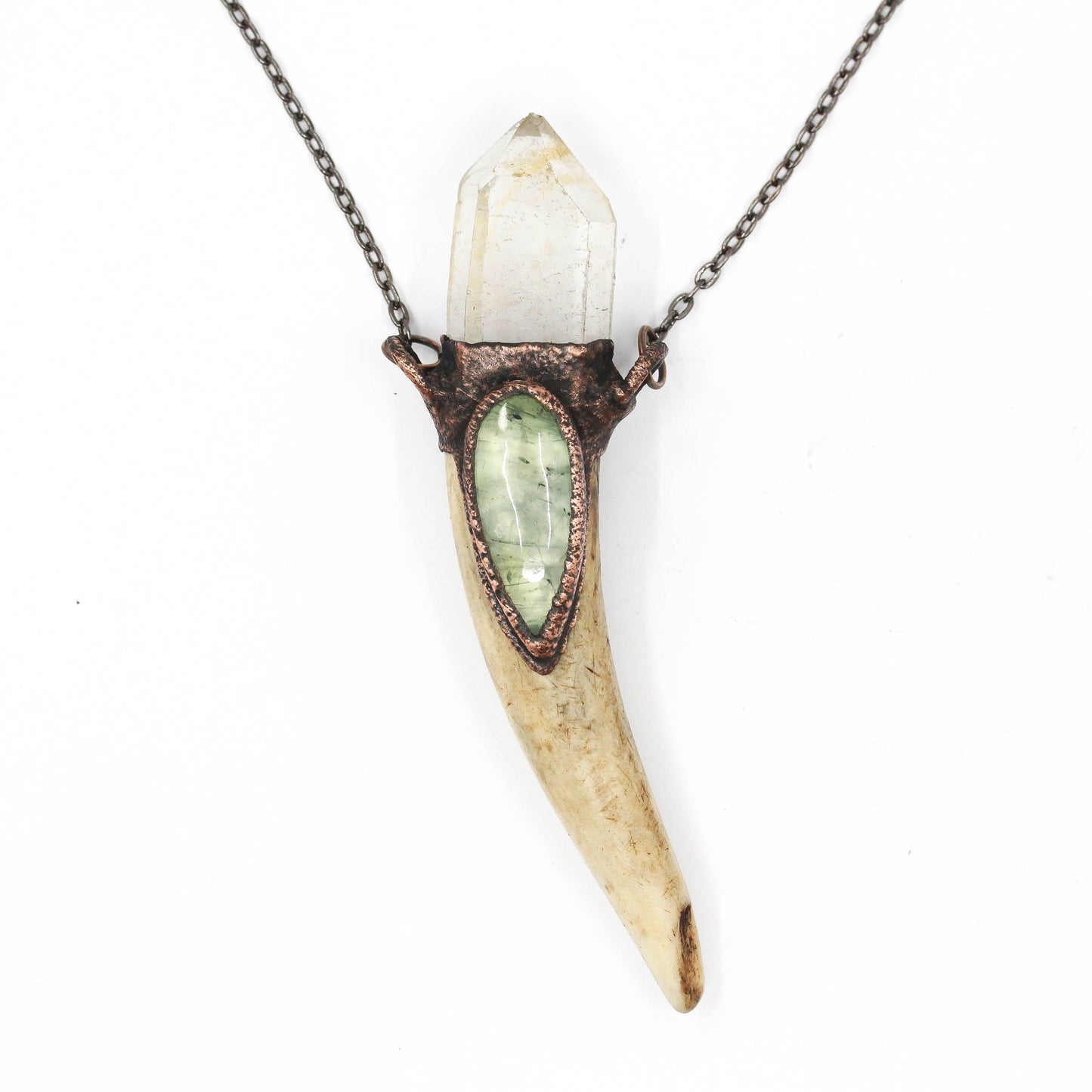 Deer Antler, Quartz & Prehnite Necklace