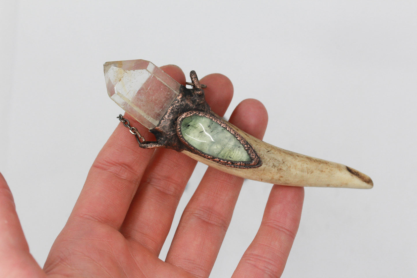 Deer Antler, Quartz & Prehnite Necklace