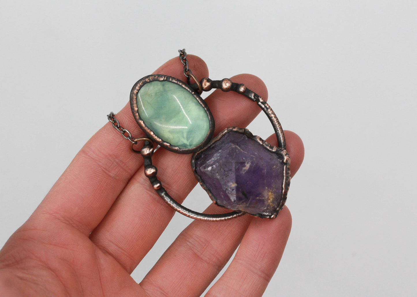 Amethyst & Fluorite Hoop Necklace