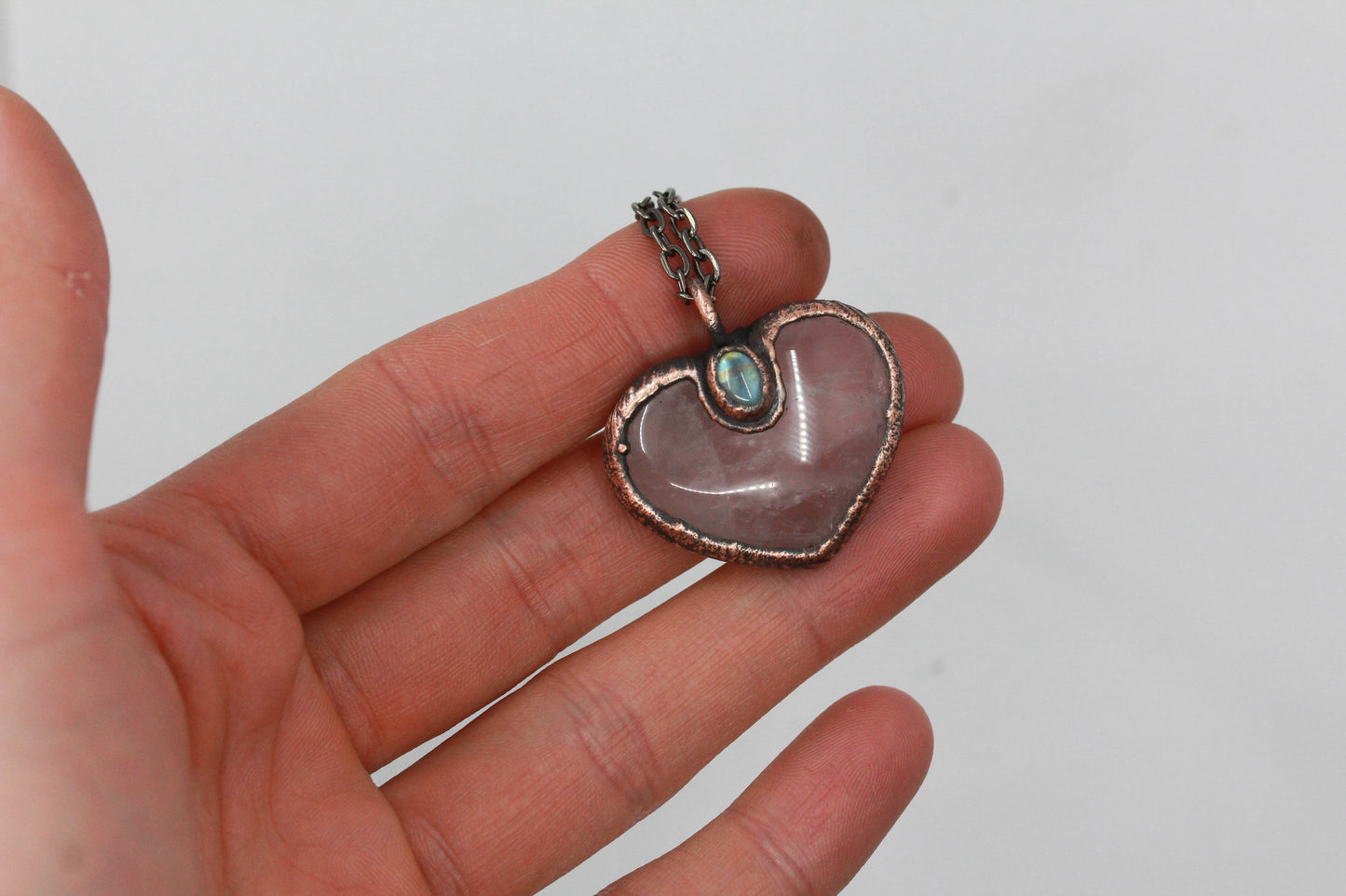 Rose Quartz & Moonstone Heart Necklace