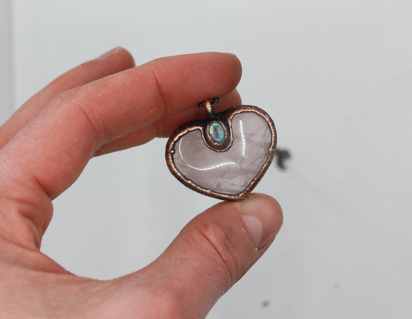 Rose Quartz & Moonstone Heart Necklace