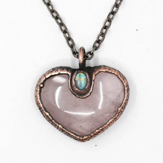 Rose Quartz & Moonstone Heart Necklace