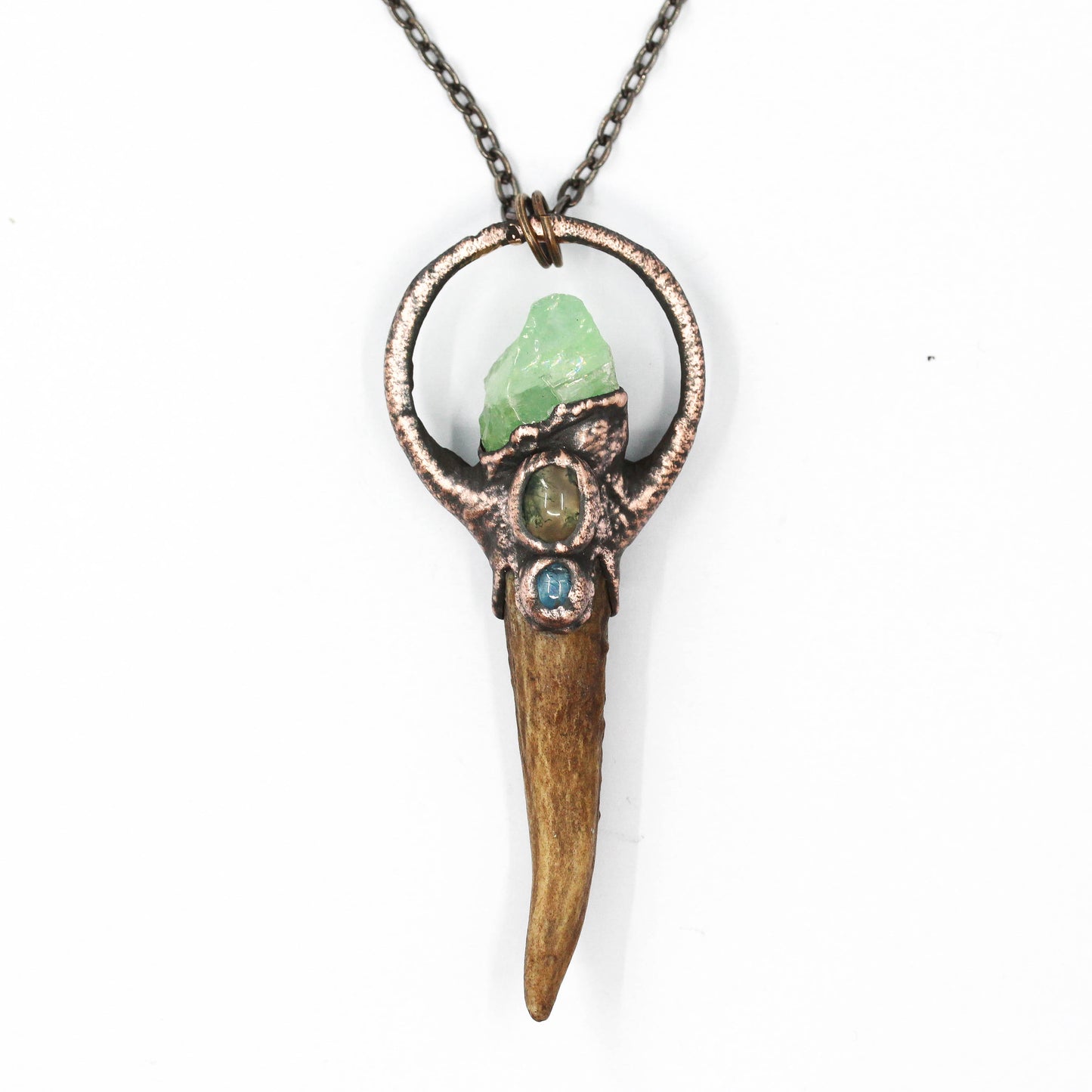 Small Deer Antler, Calcite & Moss Agate Necklace