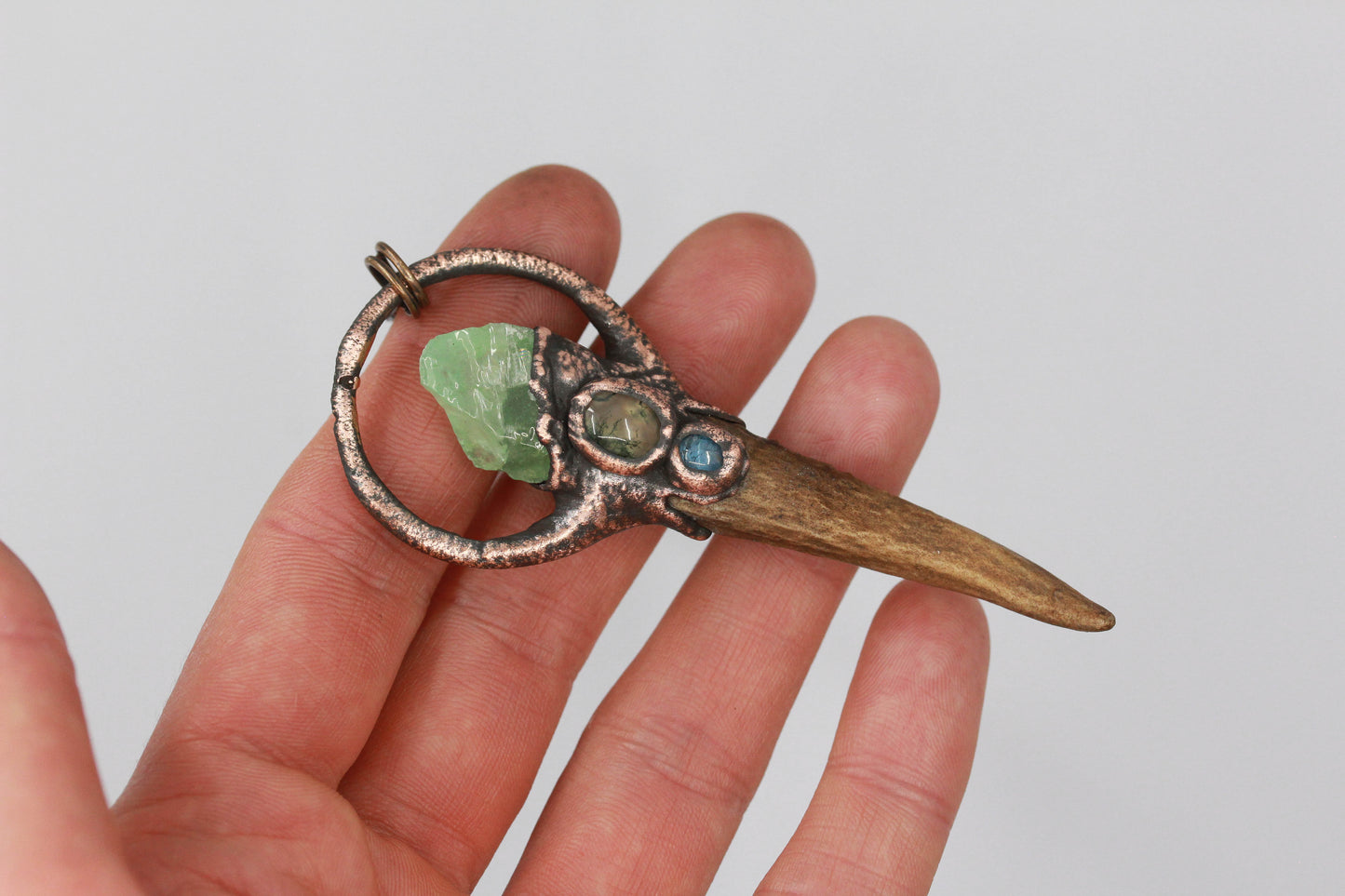 Small Deer Antler, Calcite & Moss Agate Necklace