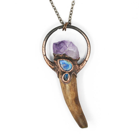 Deer Antler, Amethyst & Moonstone Necklace