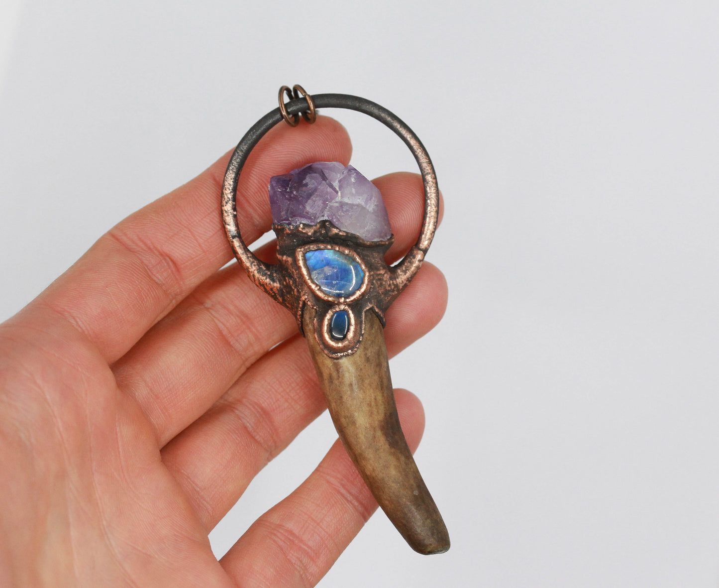 Deer Antler, Amethyst & Moonstone Necklace