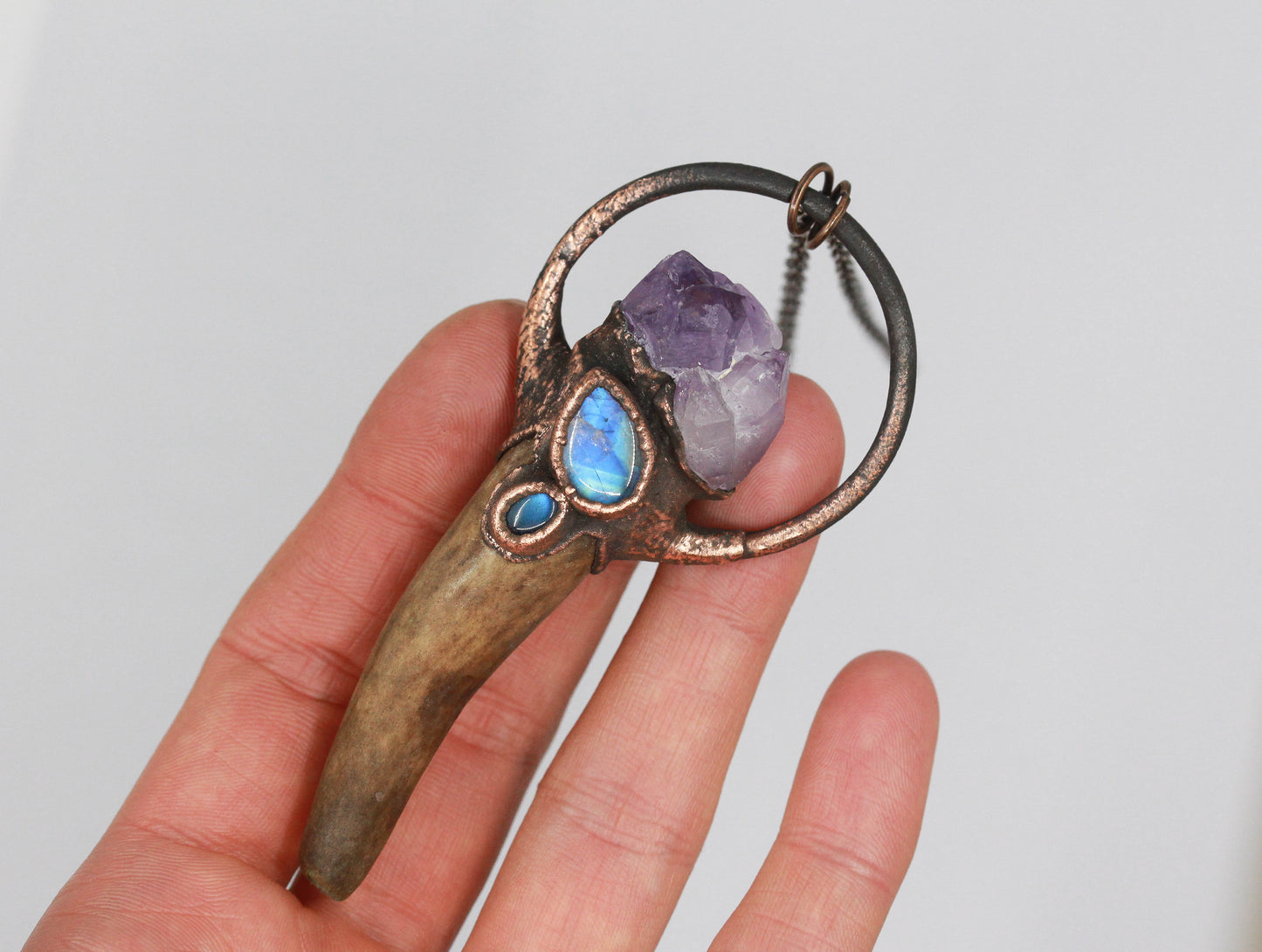 Deer Antler, Amethyst & Moonstone Necklace