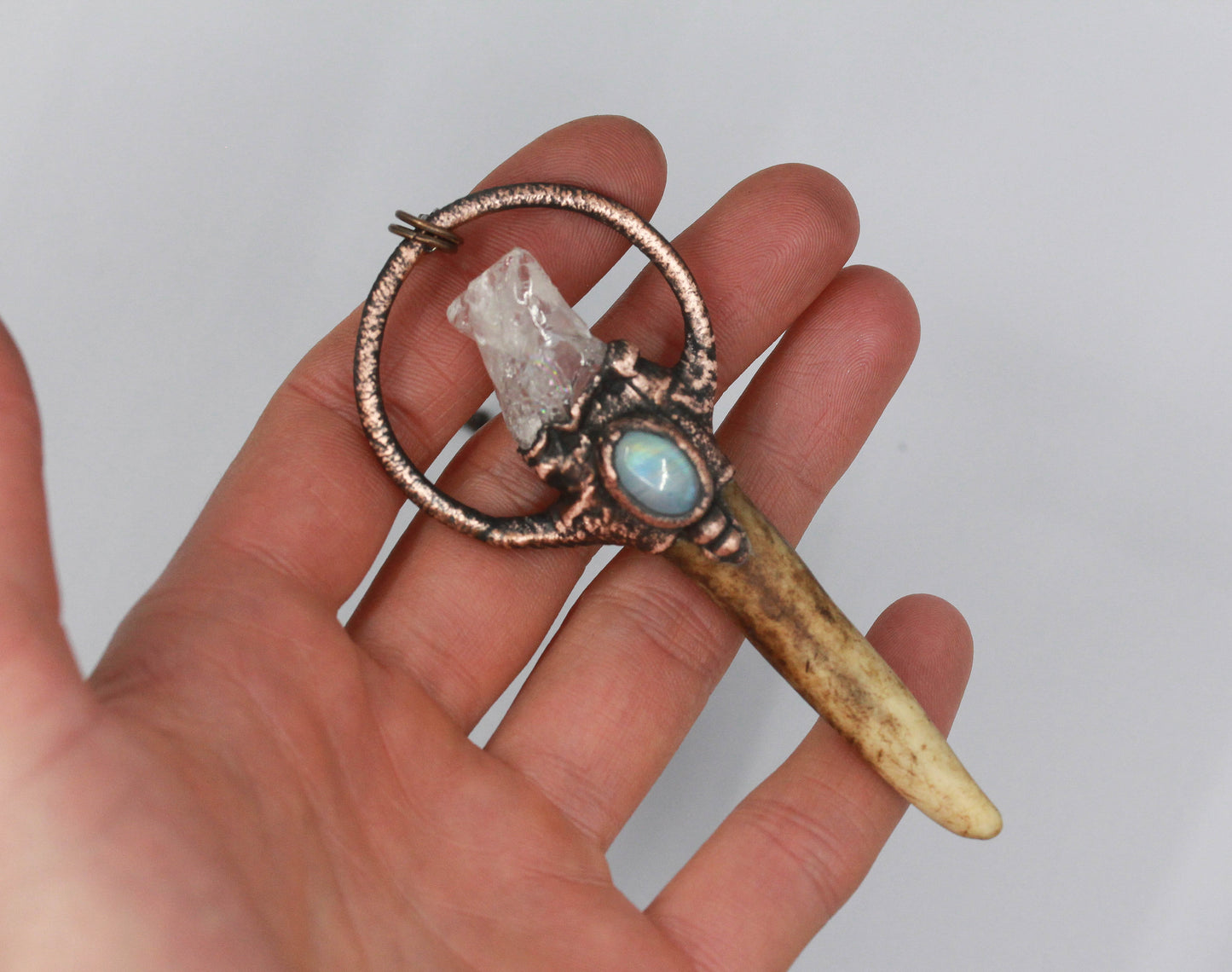 Deer Antler, Rose Quartz & Moonstone Necklace