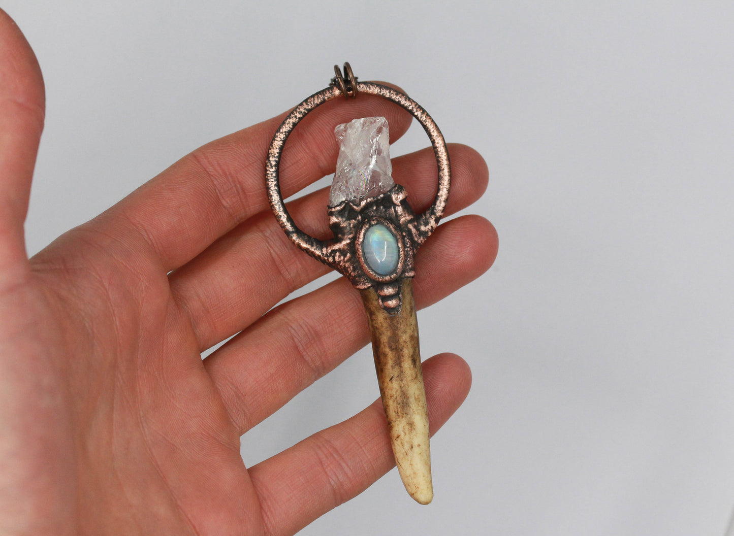 Deer Antler, Rose Quartz & Moonstone Necklace