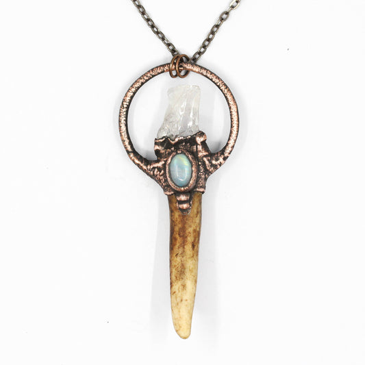 Deer Antler, Rose Quartz & Moonstone Necklace