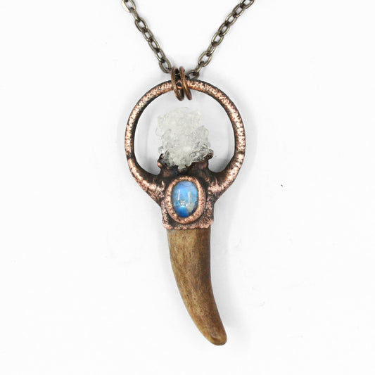 Small Deer Antler Tip, Quartz & Moonstone Necklace