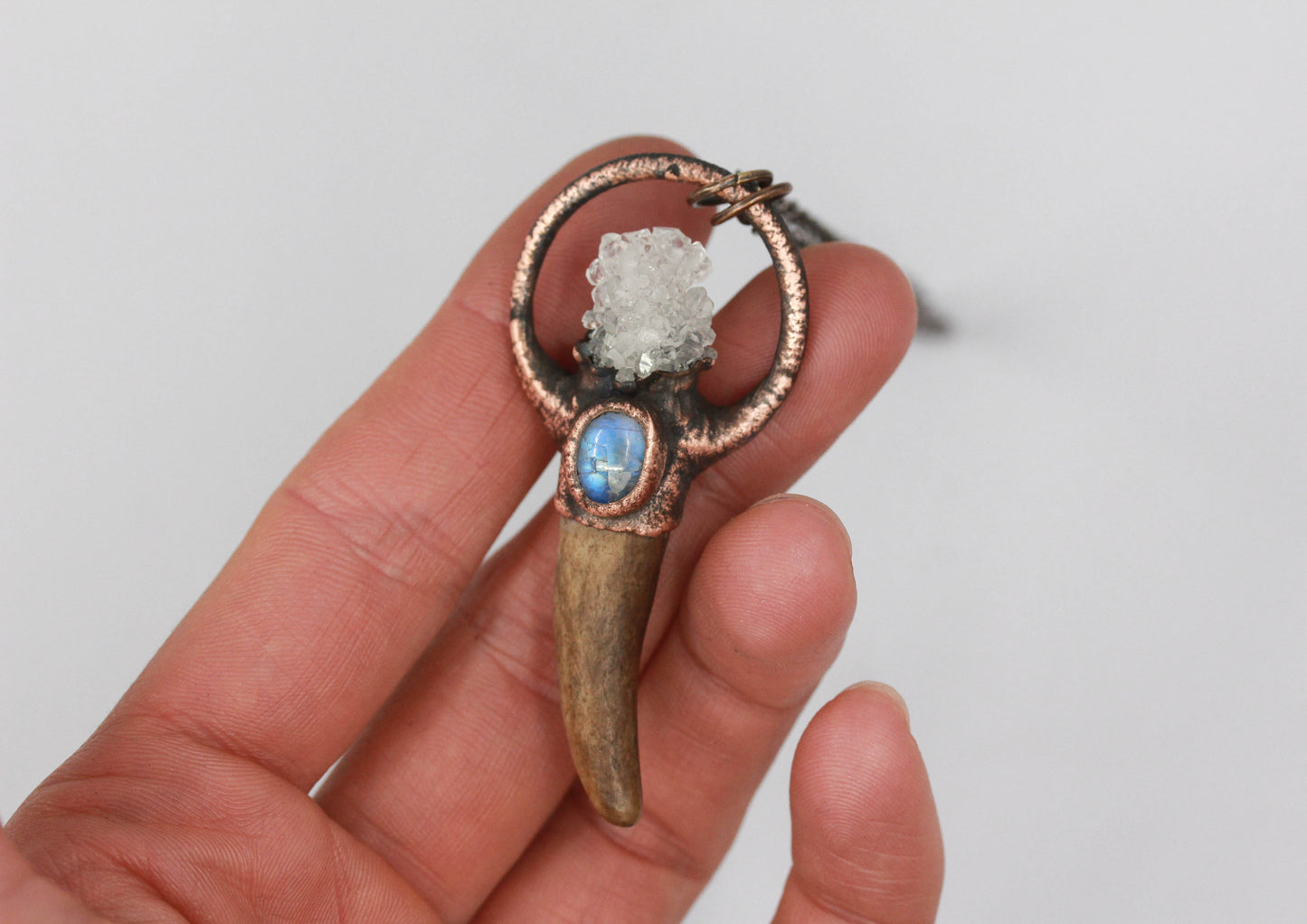 Small Deer Antler Tip, Quartz & Moonstone Necklace