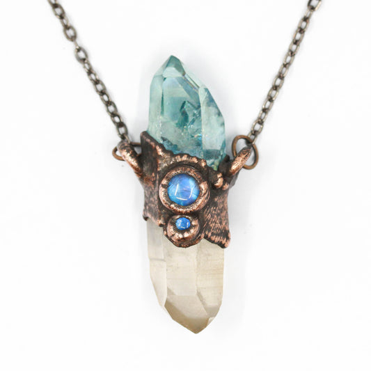 Aqua Aura Quartz & Clear Quartz Necklace