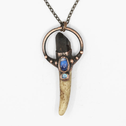 Small Deer Antler, Smoky Quartz & Moonstone Necklace