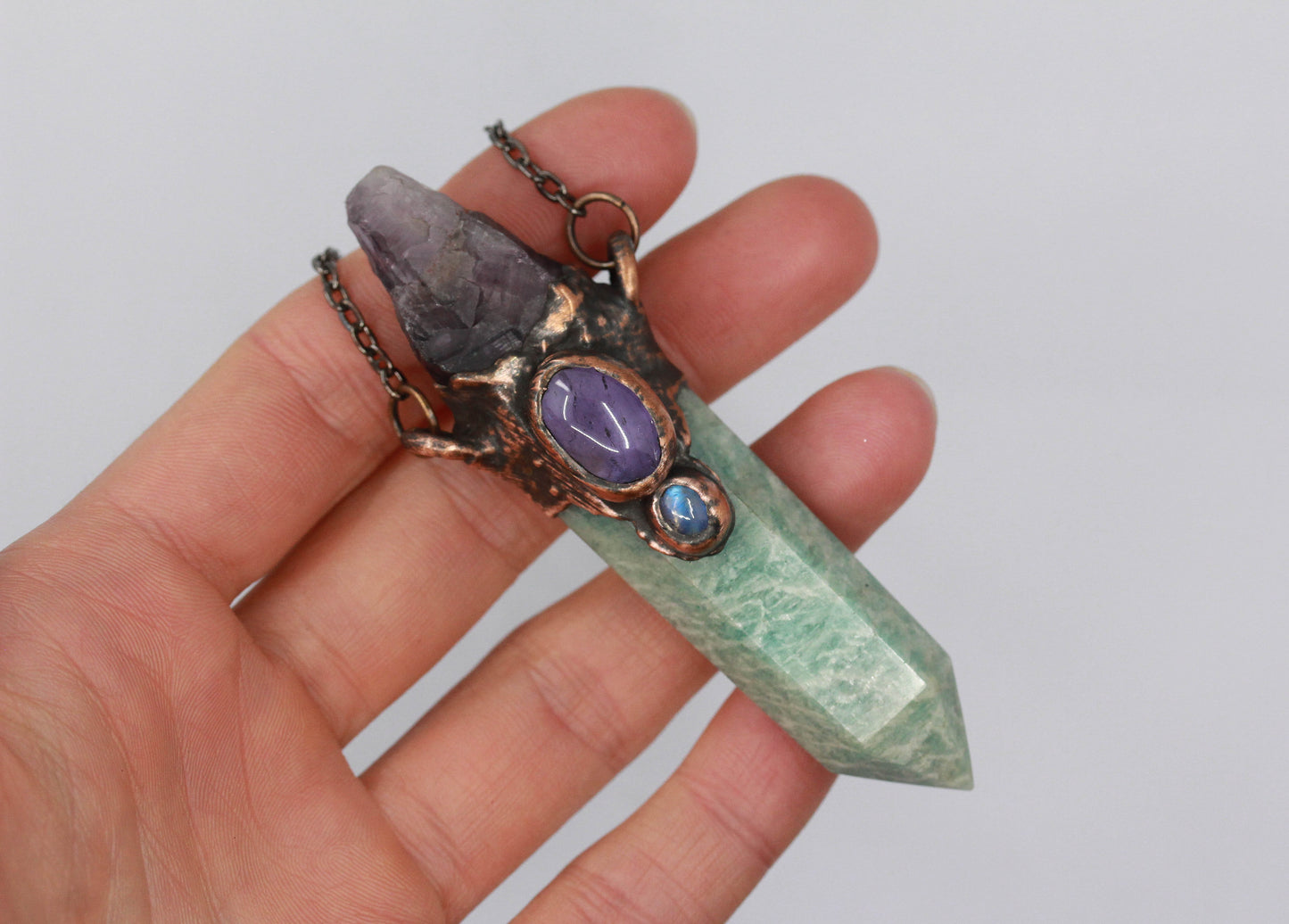 Amazonite, Amethyst & Moonstone Necklace