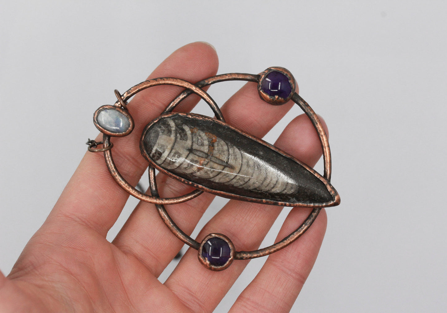 Large Orthoceras Fossil & Amethyst Necklace