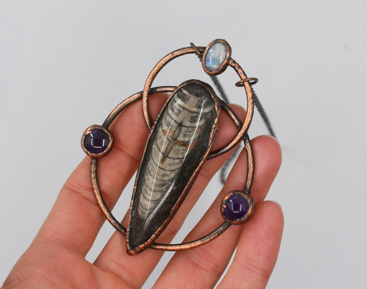 Large Orthoceras Fossil & Amethyst Necklace